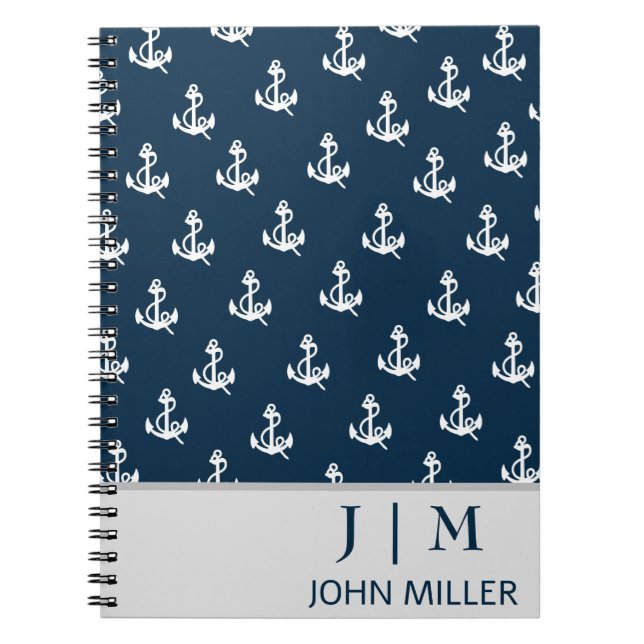 Carnet Ancre nautique bleu marine Motif Monogramme (Devant)