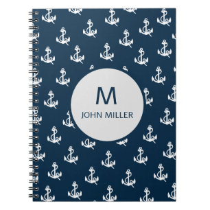 Carnet Ancre nautique bleu marine Motif Monogramme