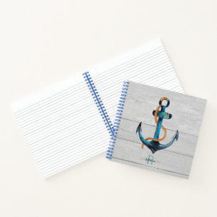 Carnet Ancre nautique de plage Notebook spirale monogramm