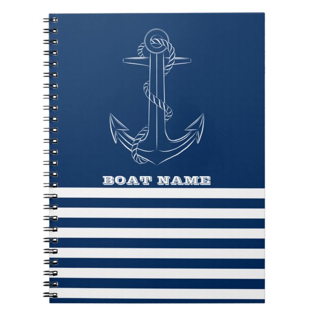 Carnet Ancre nautique Marine Bleu rayé (Devant)