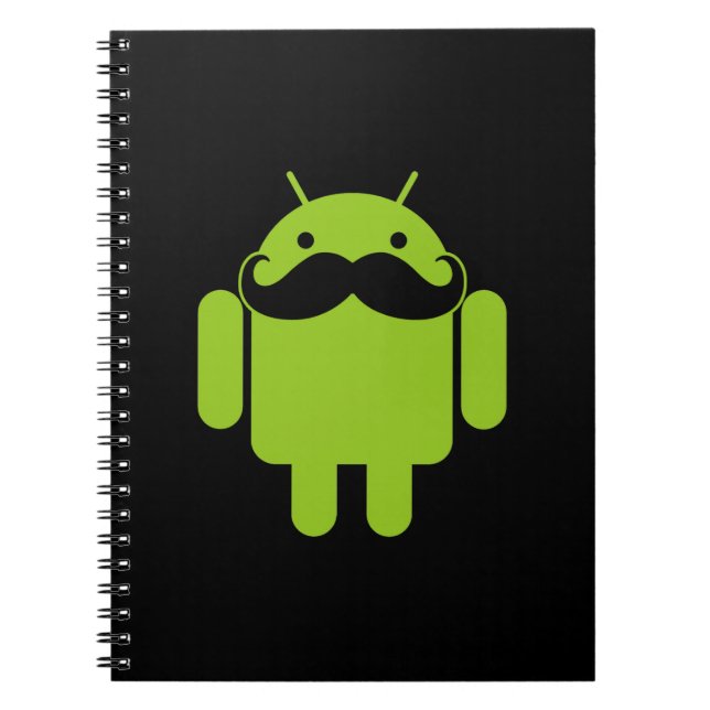 Carnet Android Robot Icon Mustache sur noir (Devant)