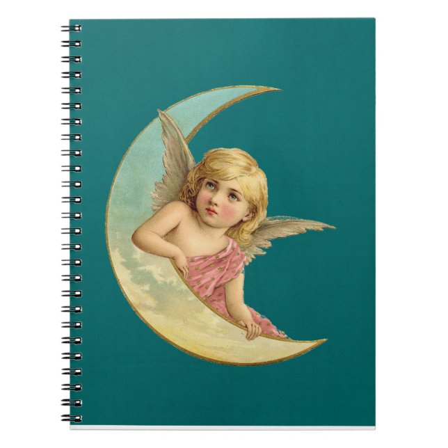 Carnet Angel sur une image vintage lune croissant (Devant)