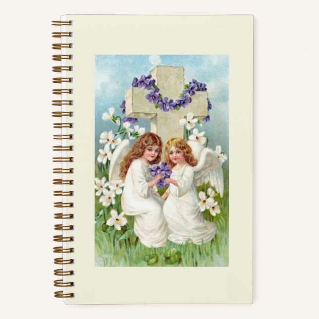 Carnet Anges Mignons Avec Croix Et Fleurs  (Recto)