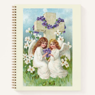 Carnet Anges Mignons Avec Croix Et Fleurs 