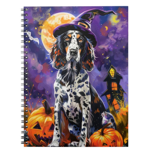 Carnet Anglais Setter Chien Halloween Sorcière Et Citroui (Devant)