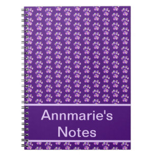 Carnet Animal Paw Silhouette violet rose sur Purple Perso