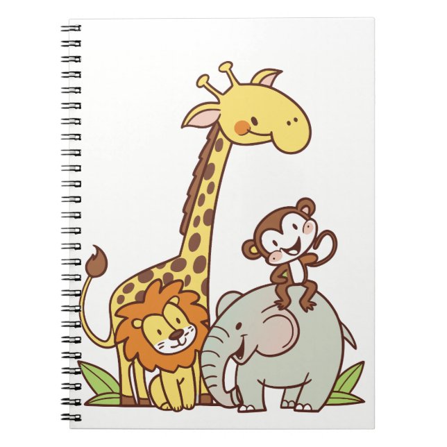 Carnet Animaux de dessin animé mignons – Girafe, Lion & S (Devant)