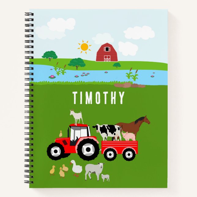 Carnet Animaux de ferme et tracteur rouge Barnyard Nom pe (Devant)