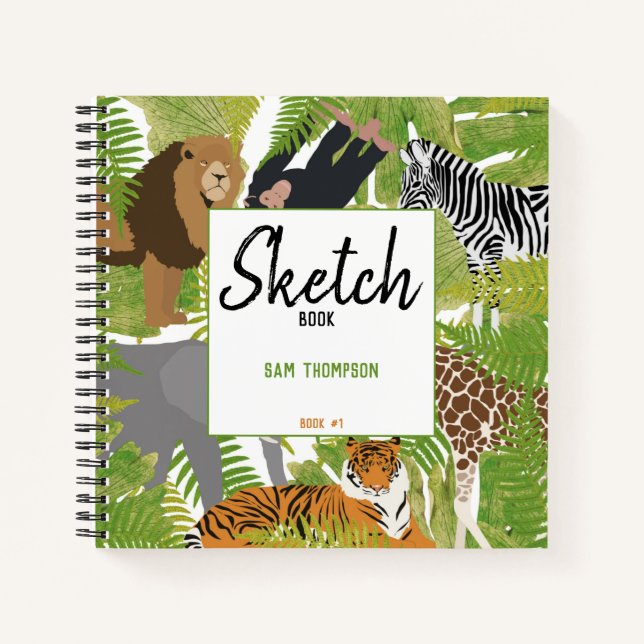 Carnet Animaux de jungle personnalisés Safari Kids Sketch (Devant)