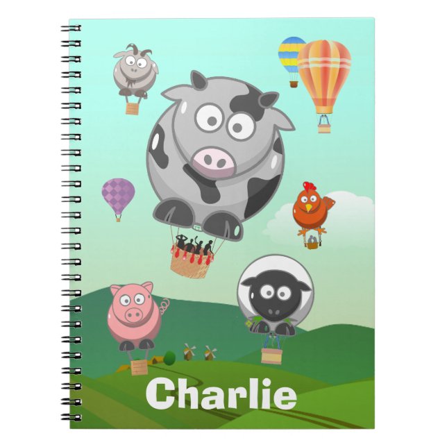 Carnet Animaux de la ferme à ballon à air chaud personnal (Devant)