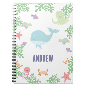 Carnet Animaux de l'océan personnalisés Baleine mignonne 