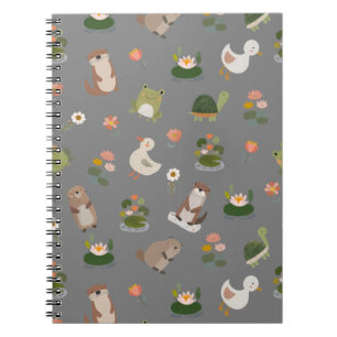 Carnet Animaux d'étang et nénuphars sur gris