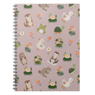 Carnet Animaux d'étang et nénuphars sur gris clair-rose