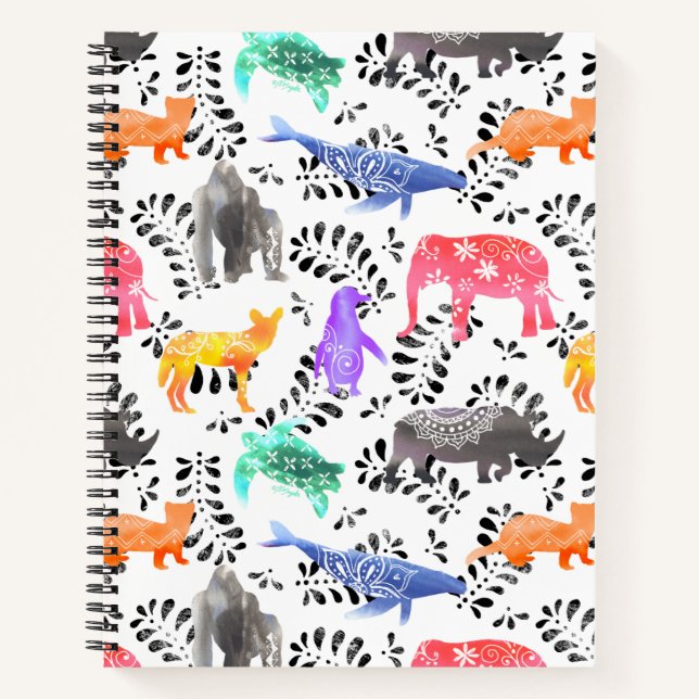 Carnet Animaux en voie de disparition Motif d'aquarelle (Devant)