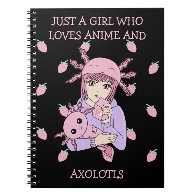 Carnet Anime de Lait de fraise Kawaii Cute Axolotl (Devant)