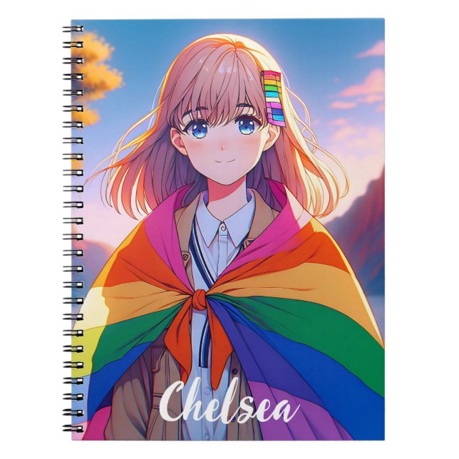 Carnet Anime Girl avec LGBTQIA+ Cap Personnalisé (Devant)