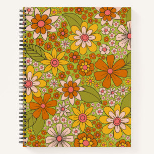 Carnet Années 1960, 1970 Vert & Orange Retro Floral