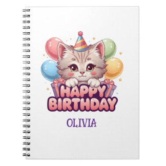 Carnet Anniversaire de chat mignon personnalisé pour fill