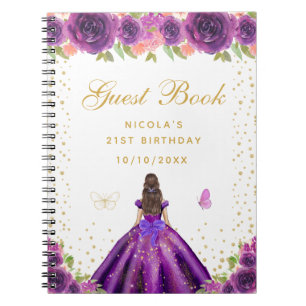 Carnet Anniversaire de la princesse aux cheveux bruns flo