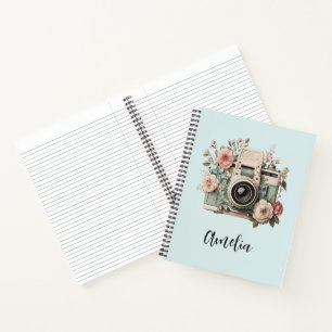Carnet Appareil photo avec image rétro pastel de fleurs