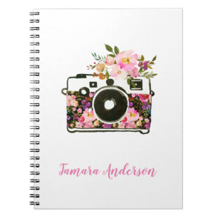 Carnet Appareil-photo floral à la mode de rose d'or