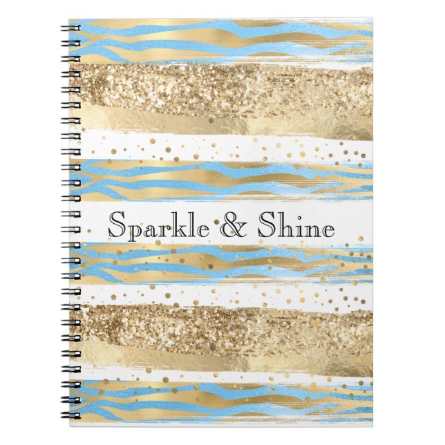 Carnet Aqua Blue Gold Parties scintillant Confetti Zebra  (Devant)