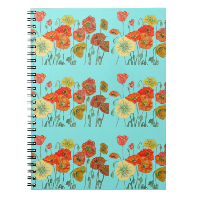 Carnet Aqua Fleurs Florales de Pavots Orange (Devant)