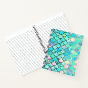 Carnet Aqua Turquoise bleu aquarelle Mermaid Scales Motif