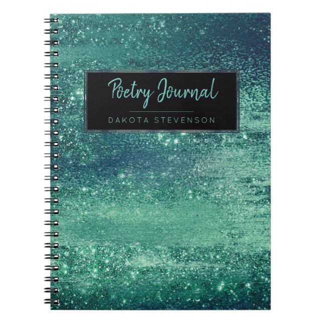 Carnet Aquamarine Shimmer | Poésie verte Ombre (Devant)