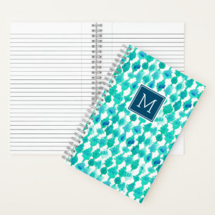 Carnet Aquarelle Abstraite bleue et aqua Monogramme