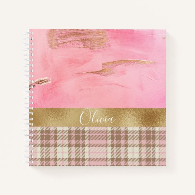 Carnet Aquarelle Abstraite dorée rose (Devant)