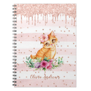Carnet Aquarelle adorable Kitten Rose Girl