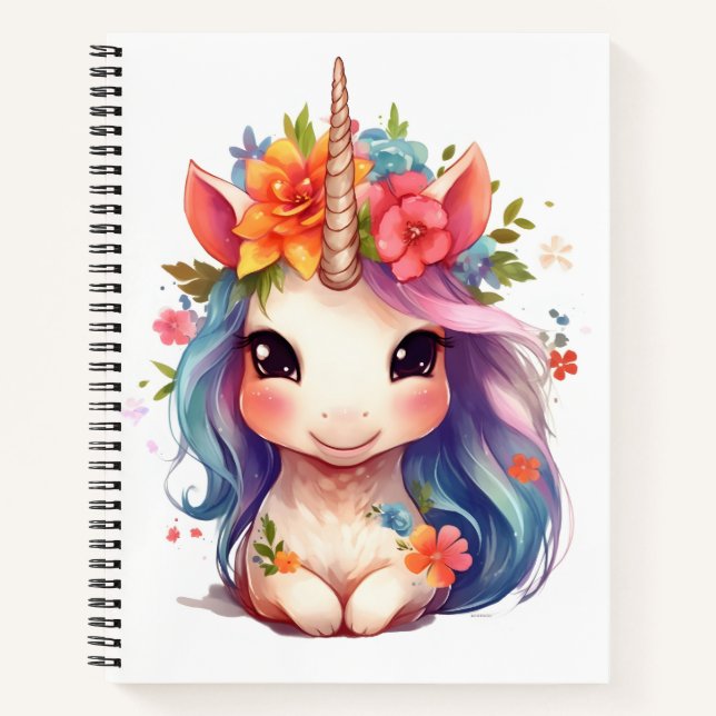 Carnet Aquarelle adorable mignonne jolie bébé licorne (Devant)