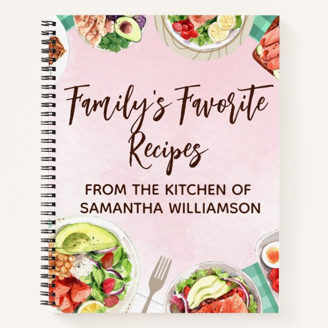 Carnet Aquarelle Alimentation Rose Personnalisé Chef Rece (Devant)