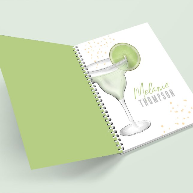 Carnet Aquarelle amusante Simple Cocktail Lime Margaritas (Whimsical green lime margarita cocktail drink spiral notebook.)
