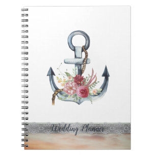 Carnet Aquarelle Ancre Fleurs dentelle marine