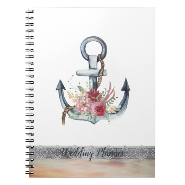 Carnet Aquarelle Ancre Fleurs dentelle marine (Devant)