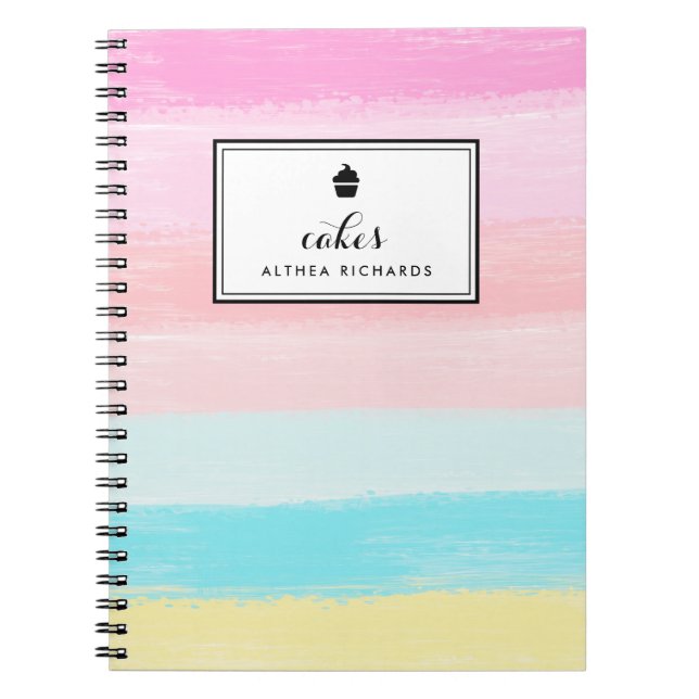 Carnet Aquarelle Arc-en-ciel Pastel Stripes Baking Recett (Devant)