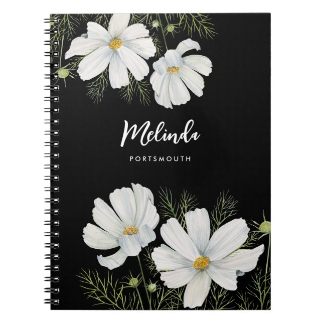Carnet Aquarelle Blanc Cosmos Fleurs Peinture Botanique (Devant)