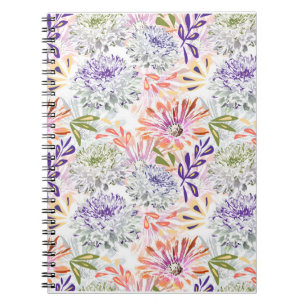 Carnet Aquarelle blanche, fleurs roses