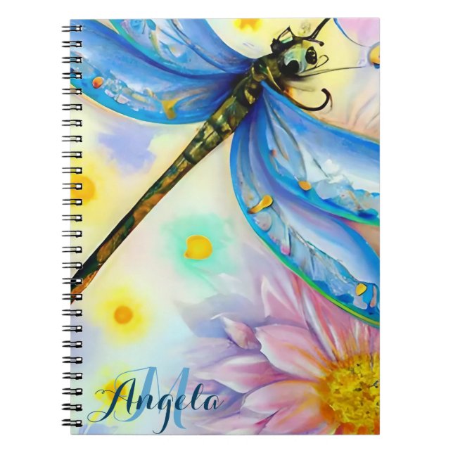 Carnet Aquarelle Bleu Dragonfly, Personnaliser (Devant)