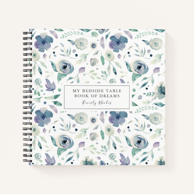 Carnet Aquarelle bleu Floral Table de chevet Rêves (Devant)