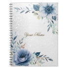 Aquarelle bleu foncé Fleurs Argent Élégant