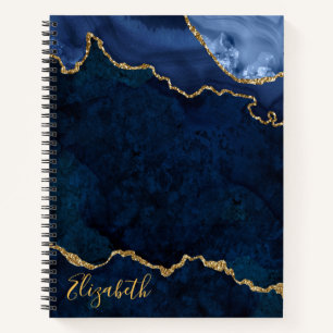 Carnet Aquarelle Bleu Marbre Or Géode Agate