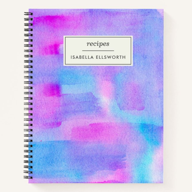 Carnet Aquarelle bleu rose Abstrait personnalisée (Devant)