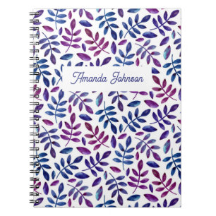 Carnet Aquarelle bleu violet motif botanique fleuri