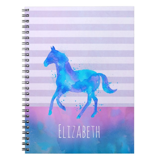 Carnet Aquarelle bleue Cheval Silhouette sur les bandes (Devant)