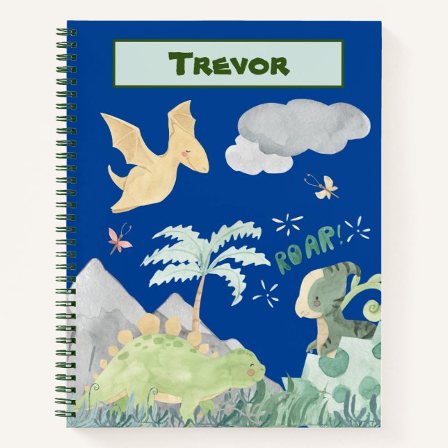 Carnet Aquarelle Bleue Cute Dinosaur (Devant)