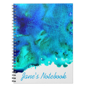 Carnet Aquarelle bleue Design océanique abstrait