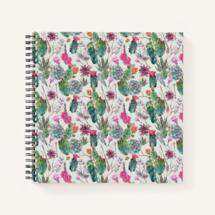 Carnet Aquarelle Boho exotique Cactus et Motif succulent